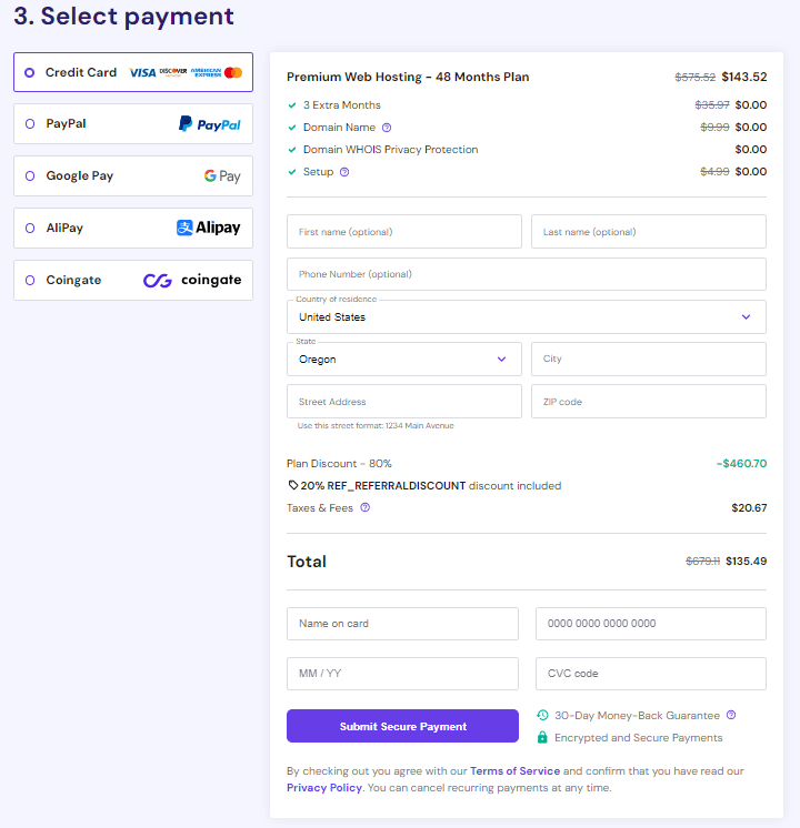 complete the payment method
