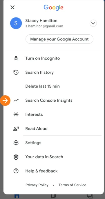 access gsc insights on android/ios google app.