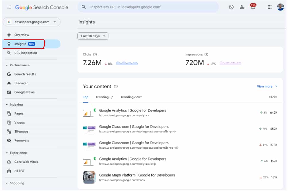 search console insights
