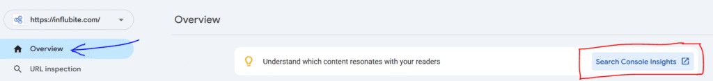 search console insights in the overview tab